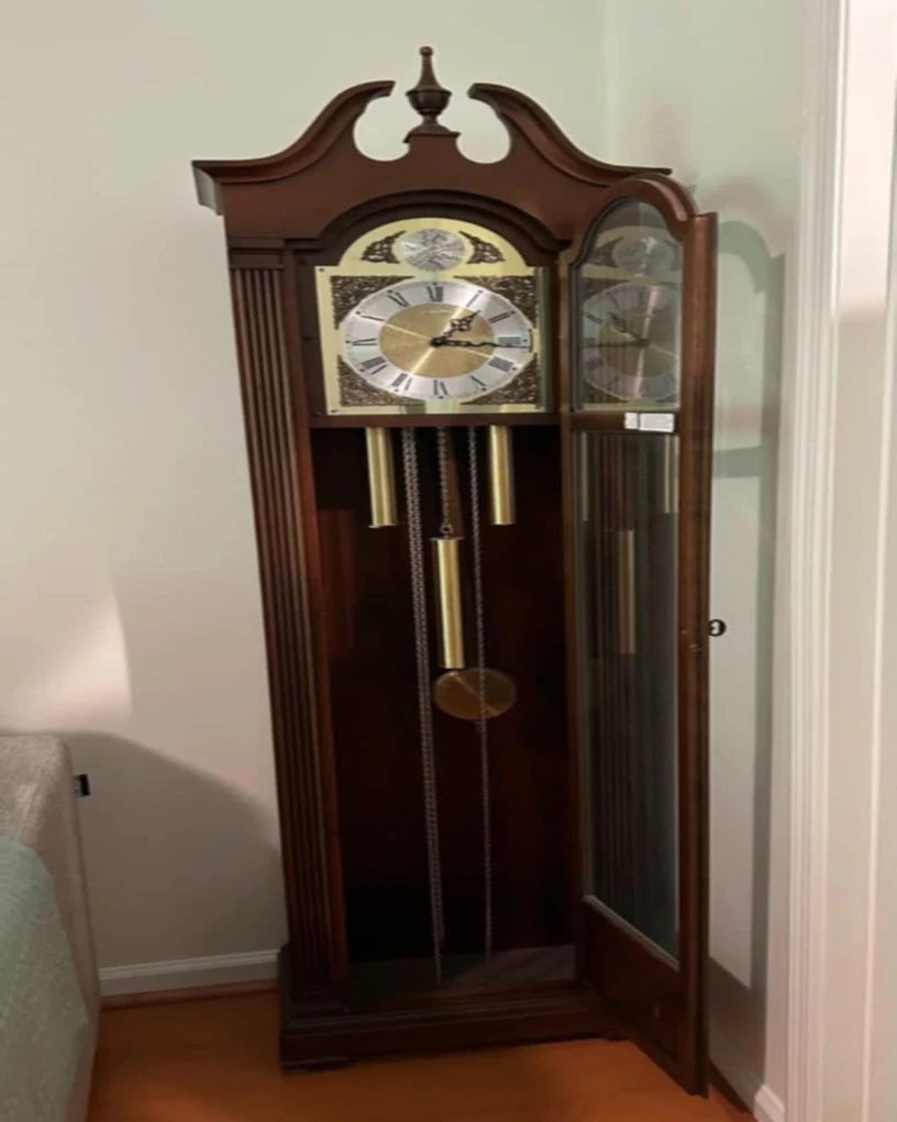 Grandfather clock dial after chime synchronization repair